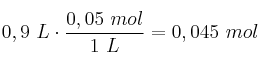 0,9\ L\cdot \frac{0,05\ mol}{1\ L} = 0,045\ mol