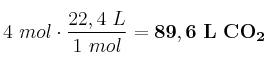 4\ mol\cdot \frac{22,4\ L}{1\ mol} = \bf 89,6\ L\ CO_2