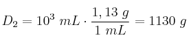 D_2 = 10^3\ mL\cdot \frac{1,13\ g}{1\ mL} = 1130\ g