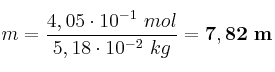 m = \frac{4,05\cdot 10^{-1}\ mol}{5,18\cdot 10^{-2}\ kg} = \bf 7,82\ m