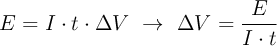 E = I\cdot t\cdot \Delta V\ \to\ \Delta V = \frac{E}{I\cdot t}