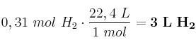 0,31\ mol\ H_2\cdot \frac{22,4\ L}{1\ mol} = \bf 3\ L\ H_2