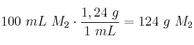 100\ mL\ M_2\cdot \frac{1,24\ g}{1\ mL} = 124\ g\ M_2