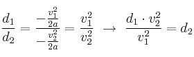 \frac{d_1}{d_2} = \frac{-\frac{v_1^2}{2a}}{-\frac{v_2^2}{2a}} = \frac{v_1^2}{v_2^2}\ \to\ \frac{d_1\cdot v_2^2}{v_1^2} = d_2