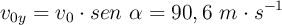 v_{0y} = v_0\cdot sen\ \alpha = 90,6\ m\cdot s^{-1}