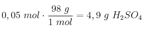0,05\ mol\cdot \frac{98\ g}{1\ mol} = 4,9\ g\ H_2SO_4