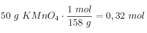 50\ g\ KMnO_4\cdot \frac{1\ mol}{158\ g} = 0,32\ mol