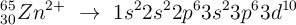 _{30}^{65}Zn^{2 + }\ \to\ 1s^22s^22p^63s^23p^63d^{10}