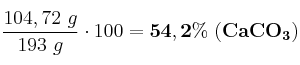 \frac{104,72\ g}{193\ g}\cdot 100 = \bf 54,2\%\ (CaCO_3)