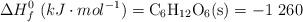\Delta H_f^0\ (kJ\cdot mol^{-1}) = \ce{C6H12O6(s)} = -1\ 260