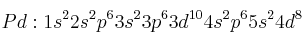 Pd: 1s^22s^2p^63s^23p^63d^{10}4s^2p^65s^24d^8