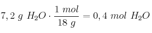 7,2\ g\ H_2O\cdot \frac{1\ mol}{18\ g} = 0,4\ mol\ H_2O