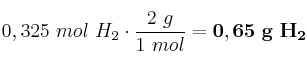 0,325\ mol\ H_2\cdot \frac{2\ g}{1\ mol} = \bf 0,65\ g\ H_2
