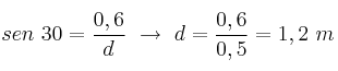 sen\ 30 = \frac{0,6}{d}\ \to\ d = \frac{0,6}{0,5} = 1,2\ m