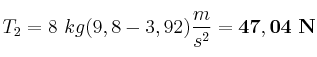 T_2 = 8\ kg(9,8 - 3,92)\frac{m}{s^2} = \bf 47,04\ N