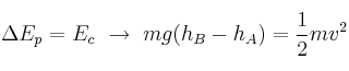 \Delta E_p = E_c\ \to\ mg(h_B - h_A) = \frac{1}{2}mv^2
