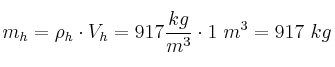 m_h = \rho_h\cdot V_h = 917\frac{kg}{m^3}\cdot 1\ m^3 = 917\ kg