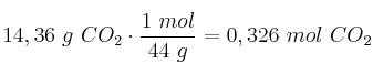 14,36\ g\ CO_2\cdot \frac{1\ mol}{44\ g} = 0,326\ mol\ CO_2