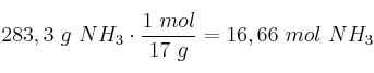 283,3\ g\ NH_3\cdot \frac{1\ mol}{17\ g} = 16,66\ mol\ NH_3