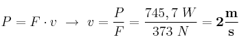 P = F\cdot v\ \to\ v = \frac{P}{F} = \frac{745,7\ W}{373\ N} = \bf 2\frac{m}{s}