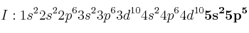 I: 1s^22s^22p^63s^23p^63d^{10}4s^24p^64d^{10}\bf 5s^25p^5