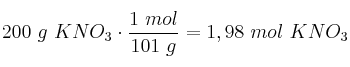 200\ g\ KNO_3\cdot \frac{1\ mol}{101\ g} = 1,98\ mol\ KNO_3