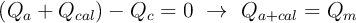 (Q_a + Q_{cal}) - Q_c = 0\ \to\ Q_{a+cal} = Q_m