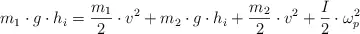 m_1\cdot g\cdot h_i = \frac{m_1}{2}\cdot v^2 + m_2\cdot g\cdot h_i + \frac{m_2}{2}\cdot v^2 + \frac{I}{2}\cdot \omega^2_p