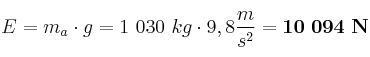 E = m_a\cdot g = 1\ 030\ kg\cdot 9,8\frac{m}{s^2} = \bf 10\ 094\ N