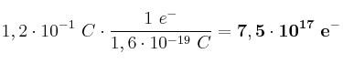 1,2\cdot 10^{-1}\ C\cdot \frac{1\ e^-}{1,6\cdot 10^{-19}\ C} = \bf 7,5\cdot 10^{17}\ e^-