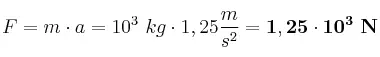 F = m\cdot a = 10^3\ kg\cdot 1,25\frac{m}{s^2} = \bf 1,25\cdot 10^3\ N