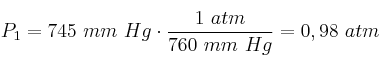 P_1 = 745\ mm\ Hg\cdot \frac{1\ atm}{760\ mm\ Hg} = 0,98\ atm