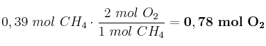 0,39\ mol\ CH_4\cdot \frac{2\ mol\ O_2}{1\ mol\ CH_4} = \bf 0,78\ mol\ O_2