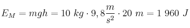 E_M = mgh = 10\ kg\cdot 9,8\frac{m}{s^2}\cdot 20\ m = 1\ 960\ J