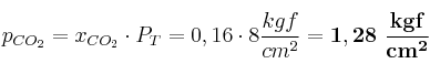 p_{CO_2} = x_{CO_2}\cdot P_T = 0,16\cdot 8\frac{kgf}{cm^2} = \bf 1,28\ \frac{kgf}{cm^2}