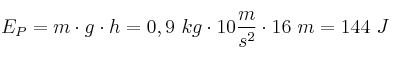 E_P = m\cdot g\cdot h = 0,9\ kg\cdot 10\frac{m}{s^2}\cdot 16\ m = 144\ J
