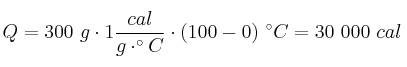 Q = 300\ g\cdot 1\frac{cal}{g\cdot ^\circ C}\cdot (100 - 0)\ ^\circ C = 30\ 000\ cal