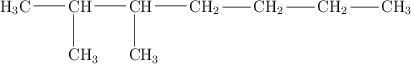 \chemfig{H_3C-CH(-[6]CH_3)-CH(-[6]CH_3)-CH_2-CH_2-CH_2-CH_3}