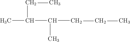 \chemfig{H_3C-CH(-[2]CH_2-CH_3)-CH(-[6]CH_3)-CH_2-CH_2-CH_3}