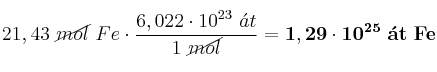 21,43\ \cancel{mol}\ Fe\cdot \frac{6,022\cdot 10^{23}\ \acute{a}t}{1\ \cancel{mol}} = \bf 1,29\cdot 10^{25}\ \acute{a}t\ Fe