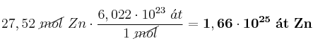 27,52\ \cancel{mol}\ Zn\cdot \frac{6,022\cdot 10^{23}\ \acute{a}t}{1\ \cancel{mol}} = \bf 1,66\cdot 10^{25}\ \acute{a}t\ Zn