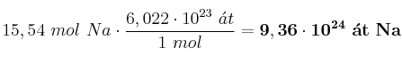 15,54\ mol\ Na\cdot \frac{6,022\cdot 10^{23}\ \acute{a}t}{1\ mol} = \bf 9,36\cdot 10^{24}\ \acute{a}t\ Na