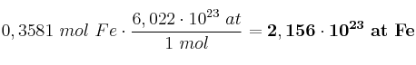 0,3581\ mol\ Fe\cdot \frac{6,022\cdot 10^{23}\ at}{1\ mol} = \bf 2,156\cdot 10^{23}\ at\ Fe