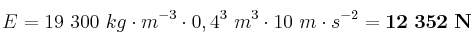 E = 19\ 300\ kg\cdot m^{-3}\cdot 0,4^3\ m^3\cdot 10\ m\cdot s^{-2} = \bf 12\ 352\ N