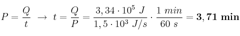 P = \frac{Q}{t}\ \to\ t = \frac{Q}{P} = \frac{3,34\cdot 10^5\ J}{1,5\cdot 10^3\ J/s}\cdot \frac{1\ min}{60\ s} = \bf 3,71\ min