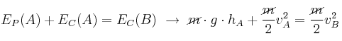E_P(A) + E_C(A) = E_C(B)\ \to\ \cancel{m}\cdot g\cdot h_A + \frac{\cancel{m}}{2}v_A^2 = \frac{\cancel{m}}{2}v_B^2