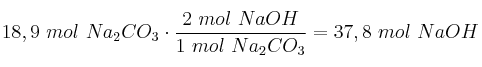 18,9\ mol\ Na_2CO_3\cdot \frac{2\ mol\ NaOH}{1\ mol\ Na_2CO_3} = 37,8\ mol\ NaOH