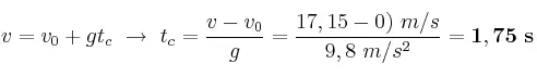 v = v_0 + gt_c\ \to\ t_c = \frac{v - v_0}{g} = \frac{17,15 - 0)\ m/s}{9,8\ m/s^2} = \bf 1,75\ s