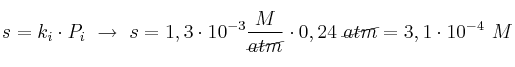 s = k_i\cdot P_i\ \to\ s = 1,3\cdot 10^{-3}\frac{M}{\cancel{atm}}\cdot 0,24\ \cancel{atm} = 3,1\cdot 10^{-4}\ M