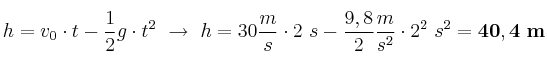 h = v_0\cdot t - \frac{1}{2}g\cdot t^2\ \to\ h = 30\frac{m}{s}\cdot 2\ s - \frac{9,8}{2}\frac{m}{s^2}\cdot 2^2\ s^2 = \bf 40,4\ m